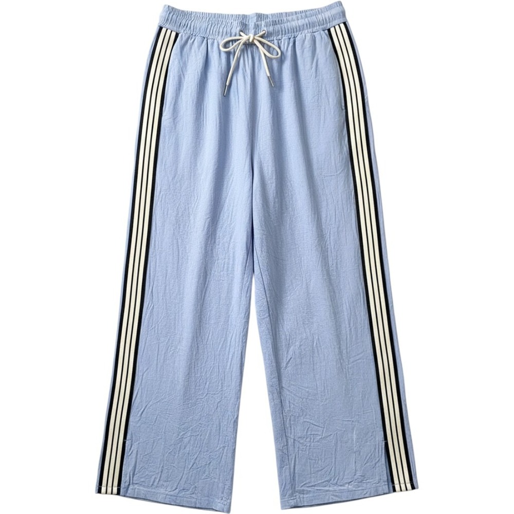 White Closet Elements Wide Leg Pants Womens XL Linen Blend Stripe Track Sporty